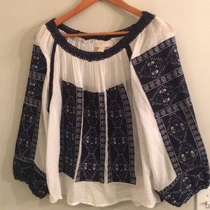 Micheal Kors Boho Peasant Navy Top Sz S
